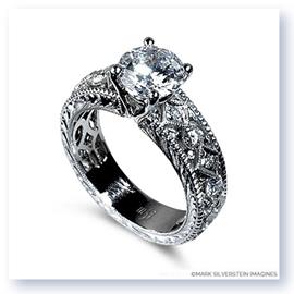 Mark Silverstein Imagines Hand Engraved 18K White Gold Vintage Estate Inspired Diamond Engagement Ring