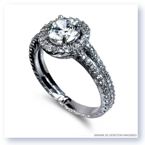 Mark Silverstein Imagines Hand Engraved 18K White Gold Circle Halo Pav&#233; Diamond Engagement Ring