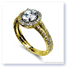 Mark Silverstein Imagines Hand Engraved 18K Yellow Gold Circle Halo Pav&#233; Diamond Engagement Ring