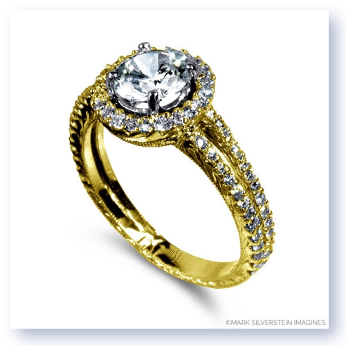 Mark Silverstein Imagines Hand Engraved 18K Yellow Gold Circle Halo Pav&#233; Diamond Engagement Ring
