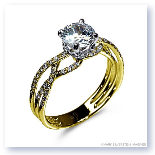 Mark Silverstein Imagines Polished 18K Yellow Gold Thin Crossover Diamond Engagement Ring