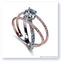 Two Tone 18K White and Rose Gold Three Band Crossover Diamond Engagement RIng