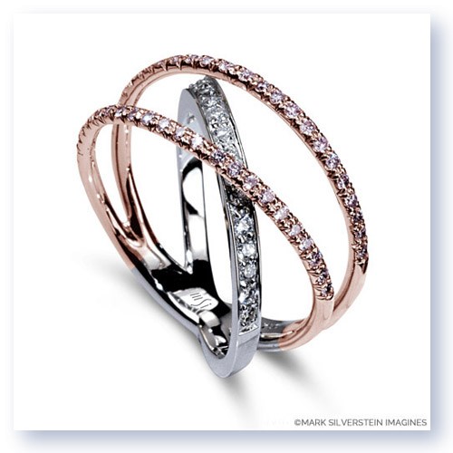 Mark Silverstein Imagines 18K White and Rose Gold Three Strand Crossover Pink and White Diamond Band