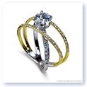 Mark Silverstein Imagines Two Tone 18K White and Yellow Three Strand Crossover Diamond Engagement RIng