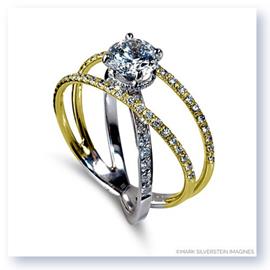 Mark Silverstein Imagines Two Tone 18K White and Yellow Three Strand Crossover Diamond Engagement RIng