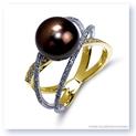 Mark Silverstein Imagines Two Tone 18K White and Yellow Gold Three Strand Crossover Diamond and South Sea Pearl Ring