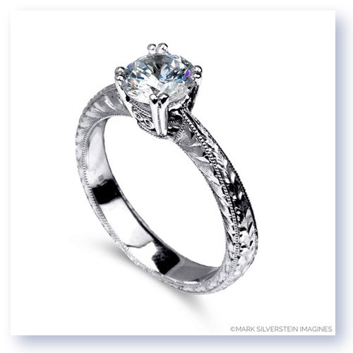 Mark Silverstein Imagines Hand Engraved 18K White Gold Solitaire Engagement Ring