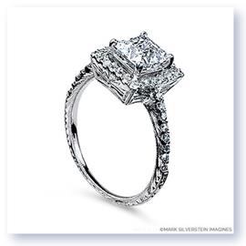 Mark Silverstein Imagines Hand Engaraved 18K White Gold Square Center Engagement Ring