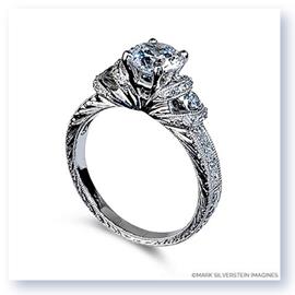 Mark Silverstein Imagines Hand Engraved 18K White Gold Fan Design Engagement Ring