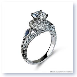 Mark Silverstein Imagines Hand Engraved 18K White Gold Diamond and Sapphire Engagement Ring