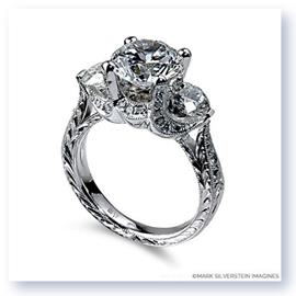 Mark Silverstein Imagines Hand Engraved 18K White Gold Three Stone 2 Carat Setting Engagement Ring