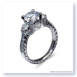 Mark Silverstein Imagines Hand Engraved 18K White Gold Three Stone Engagement Ring