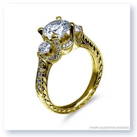 Mark Silverstein Imagines Hand Engraved 18K Yellow Gold Three Stone Engagement Ring