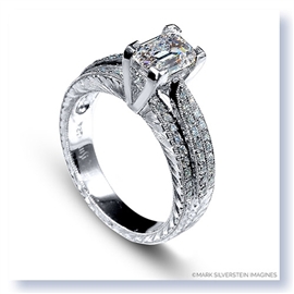 Mark Silverstein Imagines Hand Engraved 18K White Gold Three Row Diamond Engagement Ring