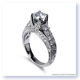 Mark Silverstein Imagines Hand Engraved 18K White Gold Cathedral Style Diamond Engagement Ring