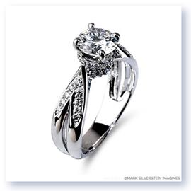 Mark Silverstein Imagines 18K White Gold Split Shank Cathedral Style Diamond Engagement Ring
