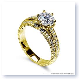 Mark Silverstein Imagines Hand Engraved 18K Yellow Gold Three Band Diamond Engagment Ring