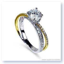 Mark Silverstein Imagines 18K White and Yellow Gold Split Shank Angled Diamond Engagement Ring