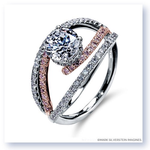 Mark Silverstein Imagines 18K White and Rose Gold Split Shank Bypass Diamond Engagement Ring