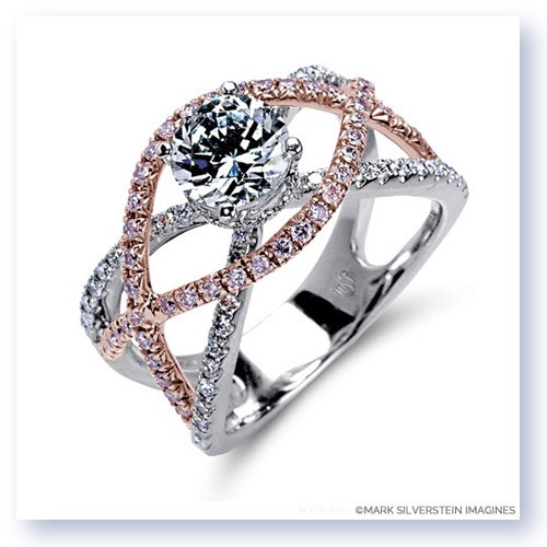 Mark Silverstein Imagines 18K White and Rose Gold Split Shank Crossover Pink and White Diamond Engagement Ring