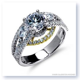 Mark Silverstein Imagines 18K White and Yellow Gold Three Stone Cathedral Style Diamond Enagagement Ring