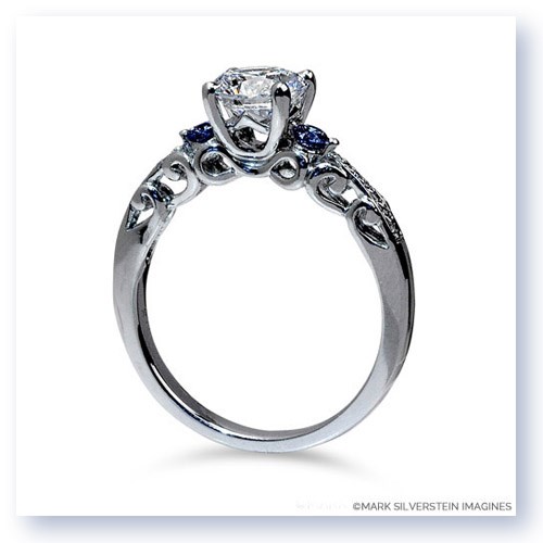 Mark Silverstein Imagines 18K White Gold Sculpted Filigree Diamond and Sapphire Enagagement Ring