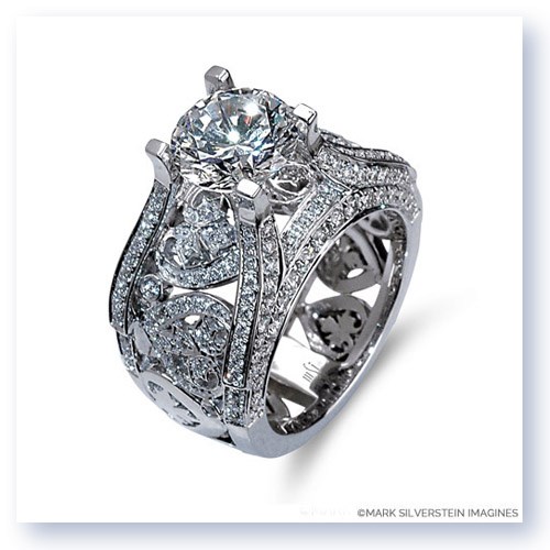 Mark Silverstein Imagines 18K White Gold Wide Diamond Heart and Leaf Engagement Ring