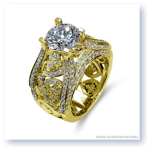 Mark Silverstein Imagines 18K Yellow Gold Wide Diamond Heart and Leaf Engagement Ring