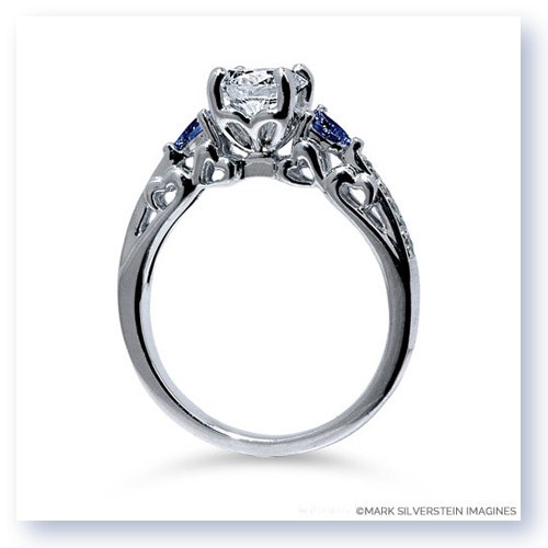 Mark Silverstein Imagines 18K White Gold Heart Filigree Diamond and Sapphire Engagement Ring