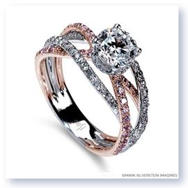 18K White and Rose Gold Triple Band Crossover Pink and White Diamond Engagement Ring