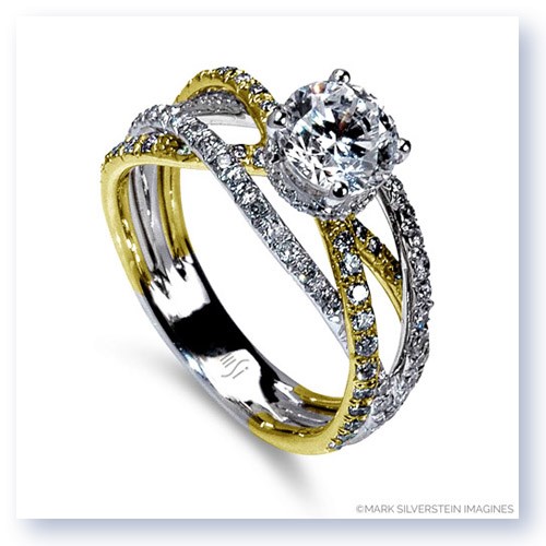 Mark Silverstein Imagines 18K White and Yellow Gold Triple Band Crossover Diamond Engagement Ring