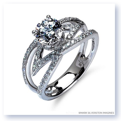 Mark Silverstein Imagines 18K White Gold Split Shank Crossover Convergent Diamond Engagement Ring