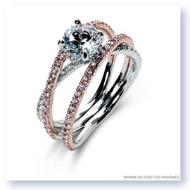 Mark Silverstein Imagines 18K White and Rose Gold Double Band Crossover Pink and White Diamond Engagement Ring