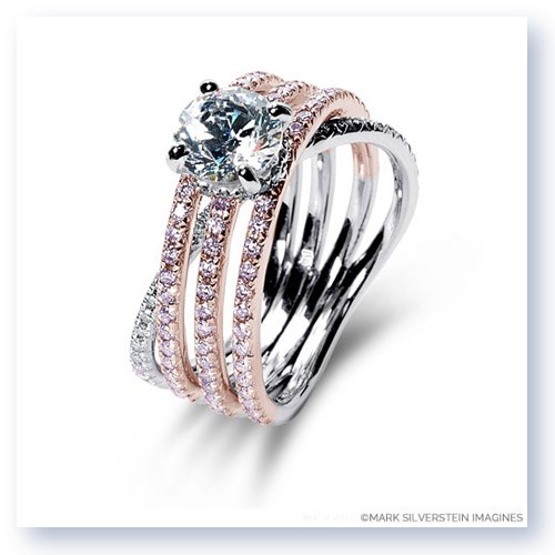 Mark Silverstein Imagines 18K White and Rose Gold Three Band Crossover Pink and White Diamond Engagement Ring