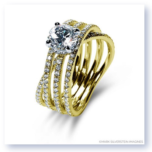 Mark Silverstein Imagines 18K Yellow Gold Three Band Crossover Diamond Engagement Ring