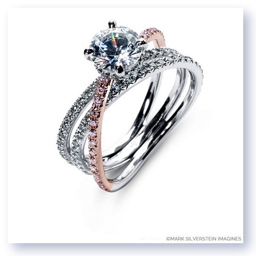 Mark Silverstein Imagines 18K White and Rose Gold Double Row Single Crossover Pink and White Diamond Engagement Ring