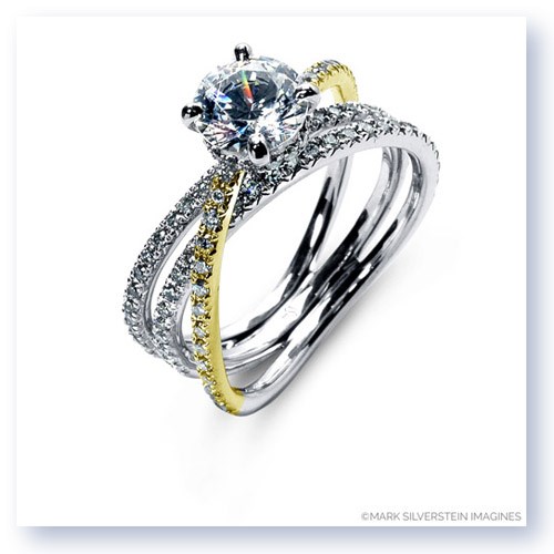 Mark Silverstein Imagines 18K White and Yellow Gold Double Row Single Crossover Diamond Engagement Ring