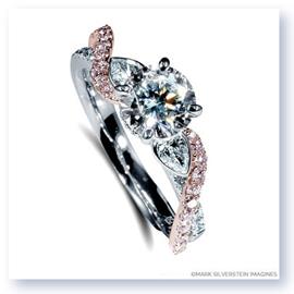 Mark Silverstein Imagines 18K White and Rose Gold Pear Side Stone Twist Pink and White Diamond Engagement Ring
