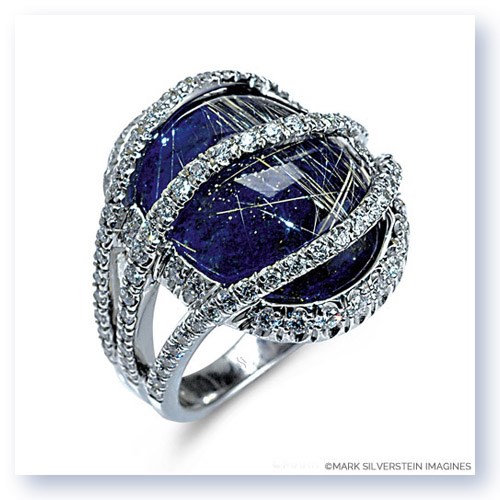 Mark Silverstein Imagines 18K White Gold Rutilated Quartz Over Lapis Fashion Ring