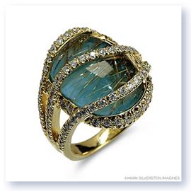 Mark Silverstein Imagines 18K Yellow Gold Rutilated Quartz Over Turquoise Fashion Ring