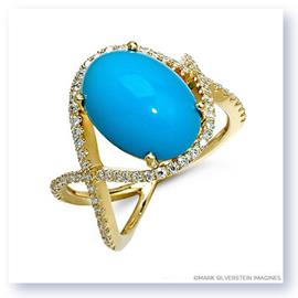Mark Silverstein Imagines 18K White Gold  Turquoise and Diamond  Crossover Cocktail Ring