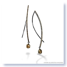 Mark Silverstein Imagines Long Wire Thin 18K  Gold Black Rhodium Diamond  Briolette Earrings