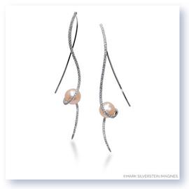 Mark Silverstein Imagines 18K White Gold Clef Diamond and Peach Colored Fresh Water Pearl Earrings