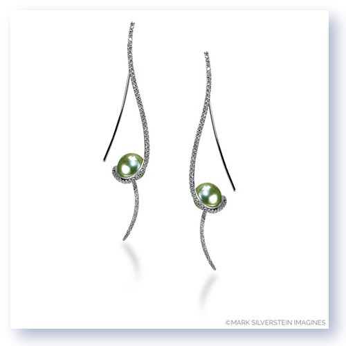 Mark Silverstein Imagines 18K White Gold Clef Diamond and Pistachio Colored Fresh Water Pearl Earrings