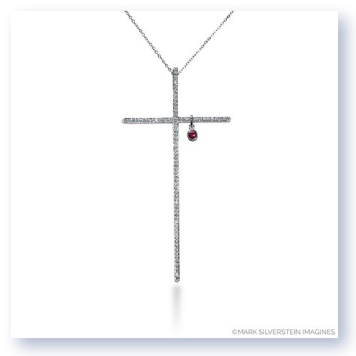 Mark Silverstein Imagines 18K White Gold &#34;Heart of Christ&#34; Diamond and Ruby Cross Pendant