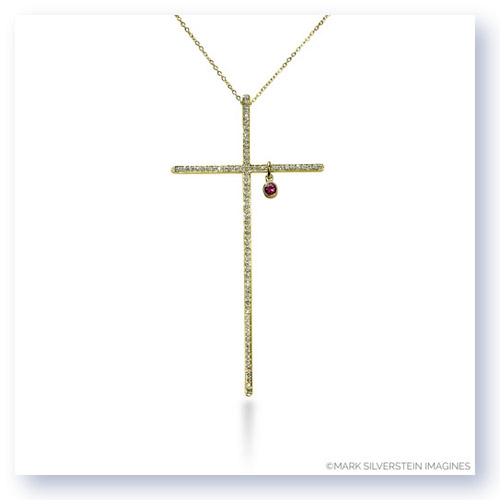 Mark Silverstein Imagines 18K Yellow Gold &#34;Heart of Christ&#34; Diamond and Ruby Cross Pendant