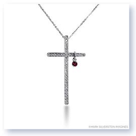 Mark Silverstein Imagines 18K White Gold &#34;Heart of Christ&#34; Diamond and Ruby Cross Short Pendant