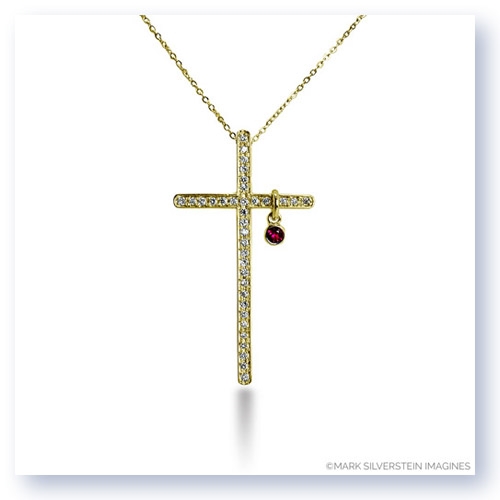 Mark Silverstein Imagines 18K Yellow Gold &#34;Heart of Christ&#34; Diamond and Ruby Cross Short Pendant