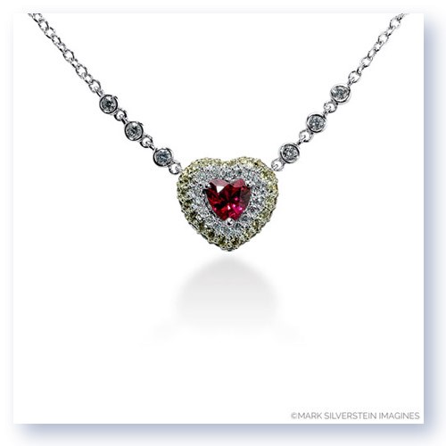 Mark Silverstein Imagines 18k White Gold Ruby with Yellow Sapphire and White Diamond Heart Necklace