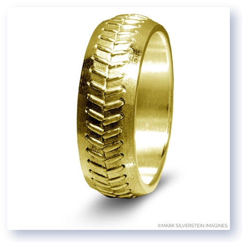 Mark Silverstein Imagines 14K Yellow Gold Baseball Themed Men&#39;s Wedding Band